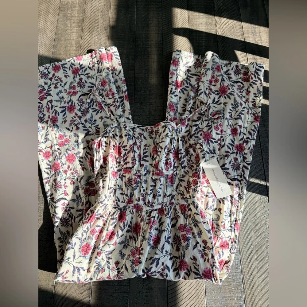 Treasure & Bond Youth Floral Wide Leg Romper Girls 10/12 NWT Cotton Blend - Picture 2 of 9